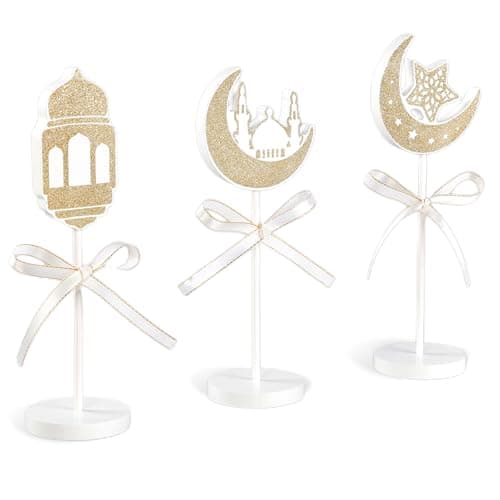 3 Pieces Ramadan Decorations Eid Mubarak Table Decor Wooden Set, Islamic Ramadan Tiered Tray Decor for Muslim Party Tabletop Decor Home - Image 1