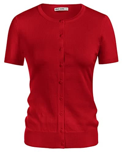 GRACE KARIN Womens Summer Cardigan Sweaters, Lightweight Crew Neck Outfits, Fashion 2026 Clothing Red XL - Image 1