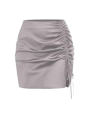 ZAFUL Women Satin Mini Skirts Sexy High Waisted Ruched Silk Bodycon Split Zipper Short Skirt (Grey, S) - Image 1