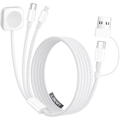 Travel Charger for Apple Watch, 3 in 2 Multi Charging Cable/Cord with Lightning/USB C/iWatch Charger, Travel Chargers for Multiple Devices, Compatible with iWatch Series/iPhone 17-8/iPad/AirPods 4FT - Image 1