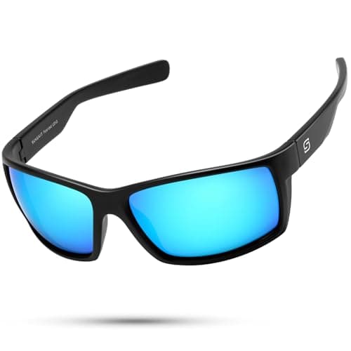 SUNGAIT Rectangle One-piece Sports Sunglasses for Men Blue Lightweight Wraparound Style for Fishing Running Driving (Sand black blue) - Image 1