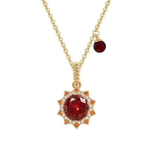 MEVECCO Radiant Sun Necklaces for Women, 14K Gold Plated Cubic Zirconia Detachable Birthstone Pendant Charm Jewelry Deep Red - Image 1