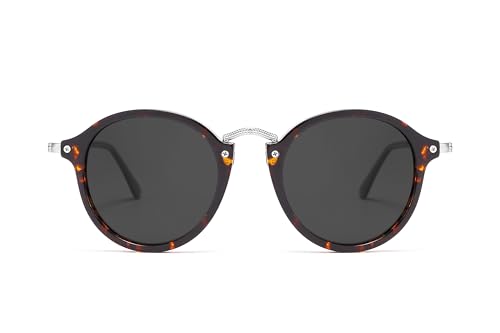 DTIUGUTAE Women's Retro Round Sunglasses - Polarized Anti Glare UV400 Protection Vintage Driving Shades(Acetate tortoise) - Image 1