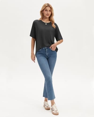 Stelle Women Crew Neck Short Sleeve T Shirts Summer Tops Loose Fit Soft Basic Tee Shirt Charcoal Small - Thumbnail 4