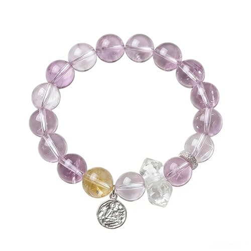 ANNIE WU Natural Amethyst Clear Quartz Citrine Crystal Bracelet, 925 Sterling Silver Accents, Adjustable 17-19cm, Healing Energy Jewelry for Women, Gift Box Included - Image 1