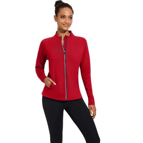 bpbtti Women's Polar Fleece Zip Up Workout Jackets with Pockets Slim Fit Cottony Soft Jacket for Running Athletic Yoga (Red,X-Large) - Thumbnail 5