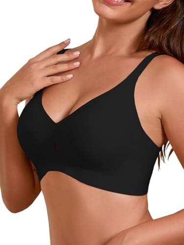 COCOMARTS Jelly Bras for Women No Underwire Seamless Push Up Bra Full Support Comfort Bralettes Wireless Plunge Everyday Bra Black Medium - Thumbnail 2