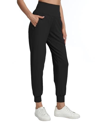 zsenoxaxi Womens Joggers with Zipper Pockets Lightweight High Waisted Athletic Tapered Pants for Travel Workout Lounge(Black,XXL) - Image 1