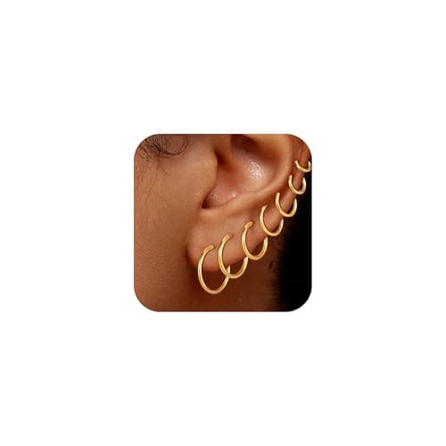 Eaciy 7 Pairs Gold Hoop Earrings for Women - 18K Gold Plated Hoop Earrings Set Lightweight Minimalist Small Hoops Hypoallergenic Thick Lightweight Earring for Women Jewelry Gifts - Image 1