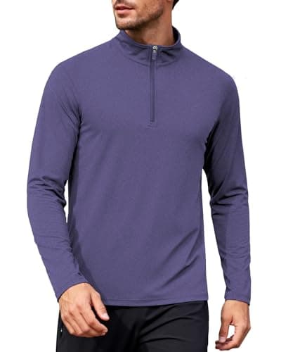 Mens Quarter Zip Pullover Long Sleeve Shirts UPF 50+ Sun Protection Wicking Moisture Quick Dry Lightweight Golf Workout Gym Running Fishing Casual Athletic Tops Purple XL - Image 1