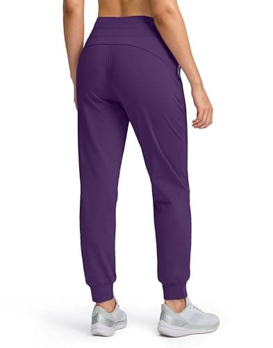 Soothfeel Women's Fleece Lined Joggers Water Resistant High Waisted Sweatpants Winter Warm Thermal Running Hiking Pant Pocket （Purple XS） - Thumbnail 2