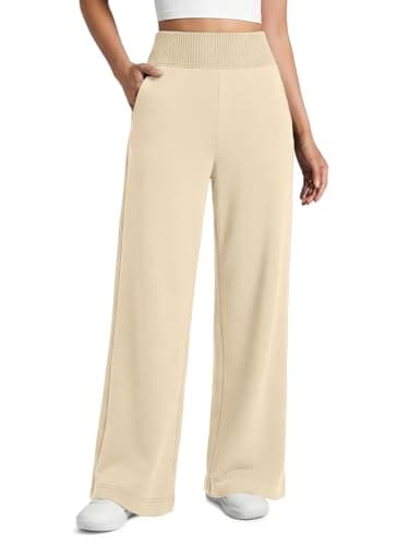 ATHMILE Palazzo Pants Wide Leg Sweatpants Women Baggy High Waist Straight Cute Lounge Casual Teen Girl with Pockets 2026 Apricot - Image 1