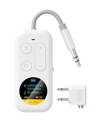 LEZIRLOA Airplane Bluetooth Adapter with LED Screen, 2-in-1 Bluetooth Transmitter Receiver for Flight & TV, Dual Headphones Audio Adapter, 20H+ Playtime, Travel Essentials - Image 1