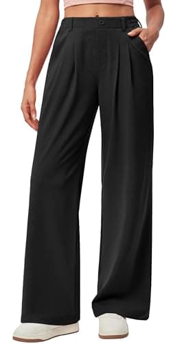 IUGA Wide Leg Pants Woman Pull on Stretchy Work Dress Pants High Waisted Business Casual Trousers Slacks Petite, XX-Large, Black - Image 1
