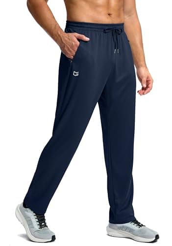 G Gradual Men's Sweatpants with Zipper Pockets Lightweight Mesh Athletic Pants for Men Open Bottom Workout Gym Running Navy - Image 1