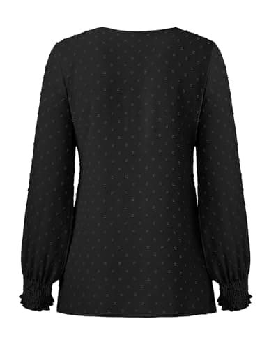 GAMISS Long Sleeve Top for Women Swiss Dot Shirt V Neck Knit Blouse Basic Shirt Black, XXL - Thumbnail 5