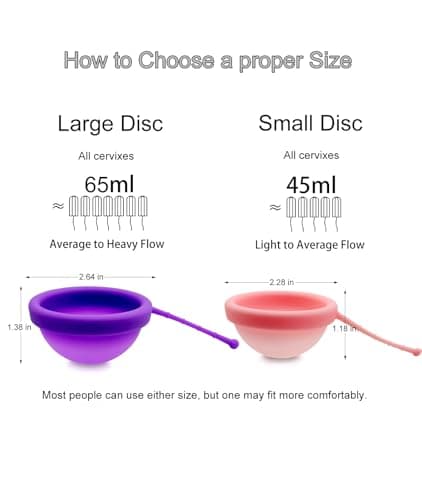 Ginalaia Reusable Menstrual Disc, Ultra-Soft Medical-Grade Silicone Period Disc for Women Wear 12 Hours 2 Size for Light & Heavy Flow Removal String (Purple+Pink, L+S) - Thumbnail 6