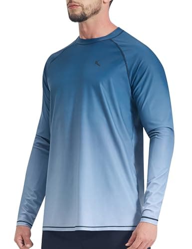 Mens Rash Guard UPF 50+ Swim Shirts UV Sun Protection T-Shirt Quick Dry Long Sleeve Beach Shirts for Fishing, Navy3 Gradient, L - Thumbnail 3