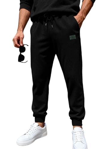 TRFIC Mens Textured Casual Joggers Tapered Cargo Pants with Drawstring Elastic Waist and Pockets for Daily wear Black - Image 1
