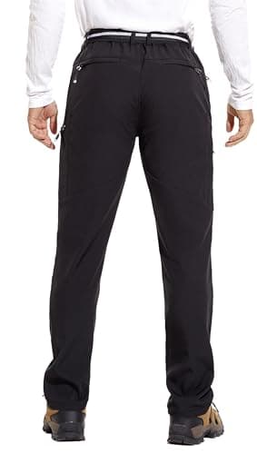 MOURCE Snow Pants Men Windproof, Elastic Waist Fleece Lined Hiking Pants Men with Belt, Black S - Thumbnail 6