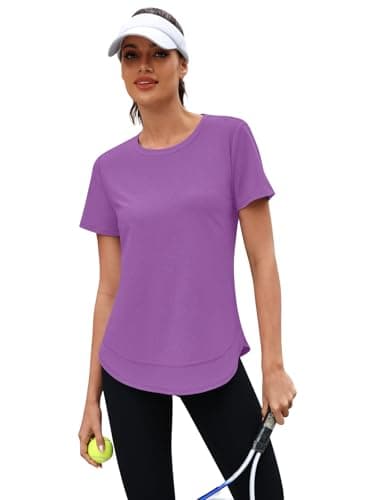 3rd hill Womens Workout Tops Short Sleeve Crewneck Sports Yoga Running Shirts Quick Dry Outfits Purple XXL - Thumbnail 5