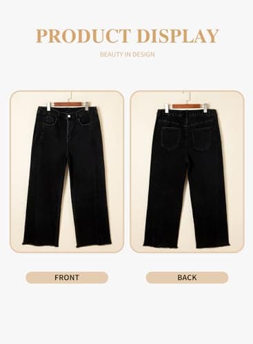 Eytino Womens Plus Size Jeans Stretchy High Waisted Casual Wide Leg Raw Hem Denim Pants with Pockets,3X Black White - Thumbnail 4