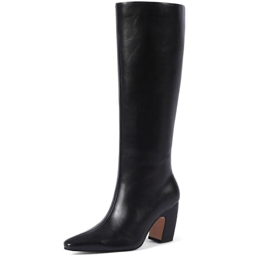Tarkwa Women's Knee High Boots, Comfortable Square Toe Faux Leather Boot Fashion Long Tall Boots for Riding Chunky High Heeled Dress/Casual Boot, Black Size 9.5 - Image 1