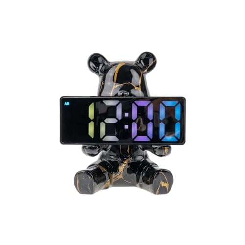 Resin Bear Statue Digital Clock Home Decor, Fluid Bear Tray Sculpture, Graffiti Art Figurine Home Ornament Decoration for Office, Living Room, Bedroom, Book Shelf, TV Cabinet, Desktop (Black)