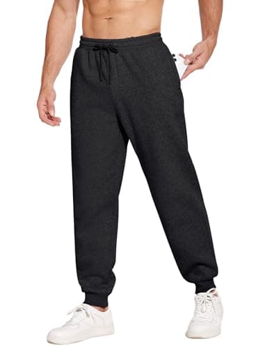 PINSPARK Men's Fleece Jogger Pants with Zipper Pockets Athletic Joggers Sweatpants Thick Cotton Casual Lounge Pants Charcoal - Image 1