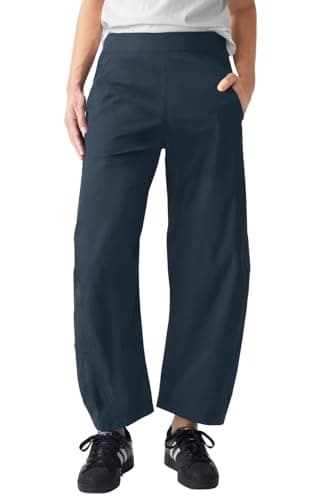 EGOCKAL Womens Elastic Waist Ankle Pants Baggy Curved Tapered Leg Barrel Travel Pants with Pockets Blue - Image 1