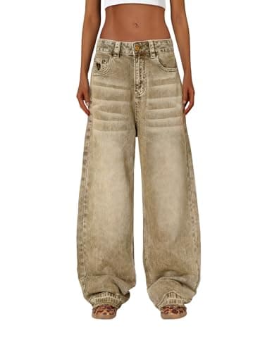 Aelfric Eden Barrel Jeans Retro Loose Jean Pant Casual Wide Leg Baggy Denim Pants Streetwear Brown 30 - Image 1