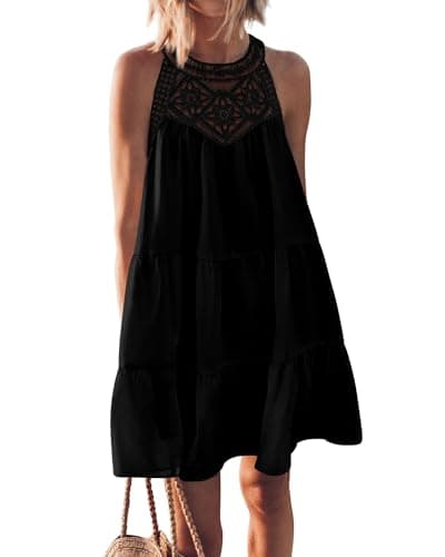 KIRUNDO Women Summer Halter Sundress 2026 Spring Casual Sleeveless Boho A Line Mini Beach Vacation Dress Cruise Resort Wear(XX-Large, Black) - Image 1