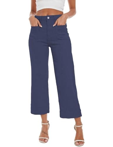 DAOAO Wide Leg Jeans Woman Cropped Pants Womens High Waisted Stretchy Trendy Navy S - Thumbnail 2