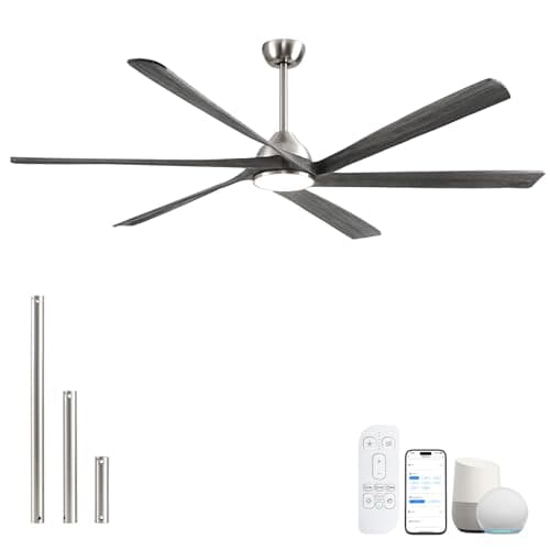 72 Inch Smart Outdoor Ceiling Fan with Light, Alexa App Remote Control, 6 Solid Wood Propeller Blade, 8396 CFM Quiet Reversible Energy-Efficient DC Motor for Patio Bedroom Living Room, Modern Gray - Image 1