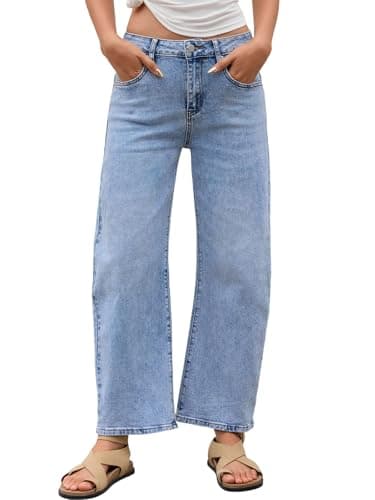 PEIHOT Midrise Barrel Jeans for Women Trendy Y2K Stretchy Baggy Crop Denim Pants with Pockets Lightblue - Image 1