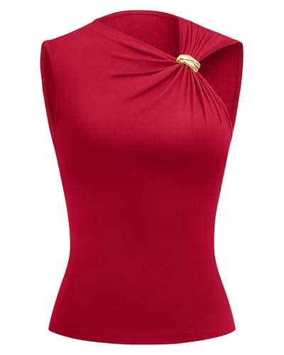 BTFBM Spring Tops for Women 2026 Asymmetrical Neck Sleeveless Going Out Summer Outfits Casual Ruched Y2k Tank Top Clothes(Red, X-Small) - Image 1