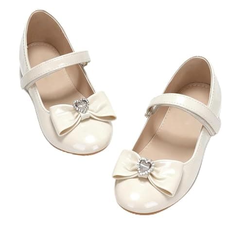 BOGELOO Toddler Girls Flats Mary Jane Flower Girls Dress Shoes School Wedding Party Shoes(White,5) - Image 1