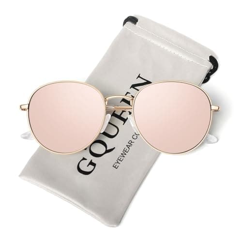 GQUEEN Retro Round Polarized Sunglasses Womens Men Spring Hinge Metal Frame Trendy Hippie Oval Sun Glasses Shades UV400,Mirrored Gold Pink - Image 1