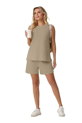 Lepunuo Women Two Piece Short Sets Summer Sleeveless Tank Tops Shorts Travel Vacation Outfits Workout Set Tracksuit - Thumbnail 4