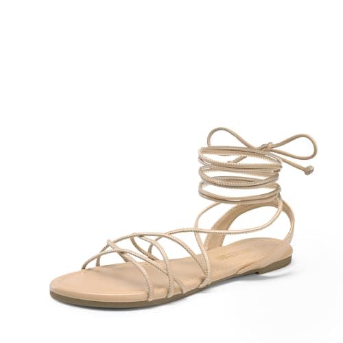DREAM PAIRS Lace-up Gladiator Sandals Strappy Dressy Summer Flat Sandals for Women,Size 6.5,Nude,SDFS2408W - Image 1