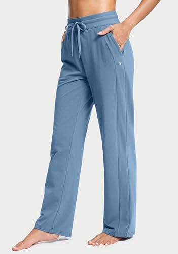 Soothfeel Women's Cotton Sweatpants Lounge Sweat Pants High Waisted Open Bottom Casual Yoga Pants for Women with Pockets, Haze_Blue, 2XLarge - Thumbnail 4