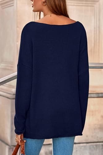 PRETTYGARDEN Women's Oversized Sweaters 2026 Casual Long Sleeve Scoop Neck Pullover Tops Loose Cozy Knit Spring Outfits(Navy Blue,Small) - Thumbnail 5