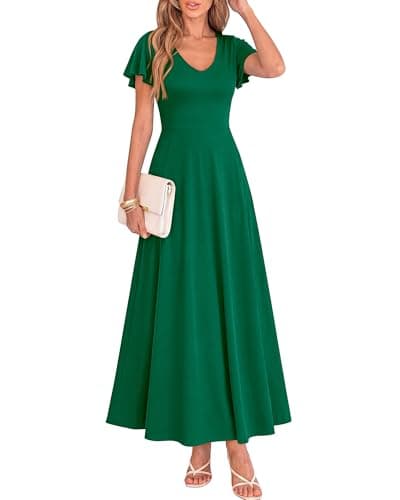 BTFBM Formal Dresses for Women Summer Outfits V Neck Ruffle Sleeve A Line Maxi Elegant Cocktail Wedding Guest Dress 2026(Green, X-Large) - Image 1