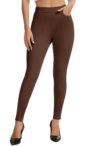 AVAMO Work Pants Women Stretchy Pull On High Waisted Dress Pants Skinny Leggings with Pockets Business Office Teacher Yoga Coffee - Image 1