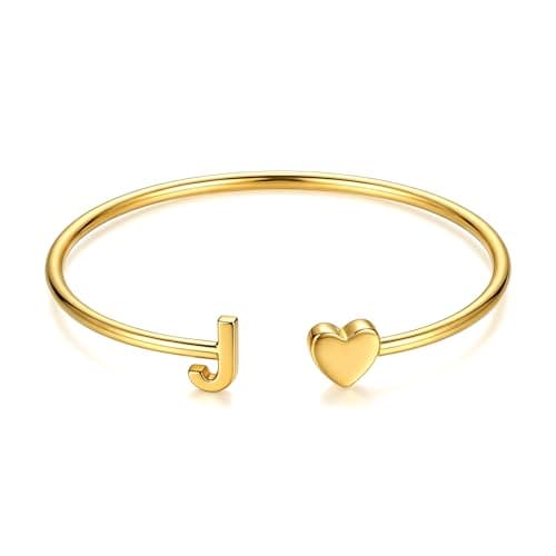Turandoss Girlfriend Sister Gifts – Birthday Gifts for Girlfriend Her, Personalized Initial J Heart Cuff Bangle Bracelets for Women Trendy Jewelry - Image 1
