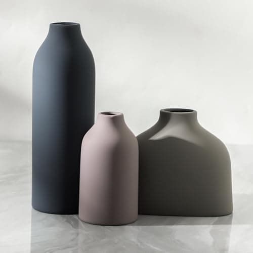 Ceramic Vase Set of 3,Flower Vase Home Decor,Modern Farmhouse Decor, Pampas Grass Dried Fresh Flowers,Bedroom,Living Room,Bookshelf Decoration, Centerpiece Table Boho Decor. - Image 1