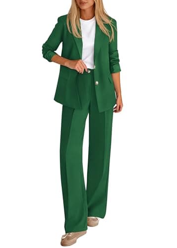 KIRUNDO Womens Suits 2 Piece Set Business Casual Blazer Jacket Wide Leg Dress Pants Suits Professional Work Office Outfits(Green, Small) - Image 1