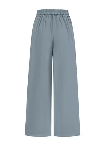 KIRUNDO Wide Leg Dress Pants for Women High Waisted Office Work Trousers Business Casual Slacks Button Flowy Palazzo Pant(Dusty Blue, Medium) - Thumbnail 4