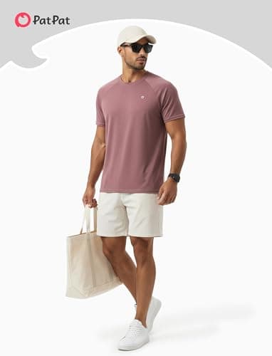 PATPAT Workout Shirts for Men Athletic Running Shirts Gym Quick Dry Short Sleeve Performance Moisture Wicking T Shirt, Red Brown, XXL - Thumbnail 6