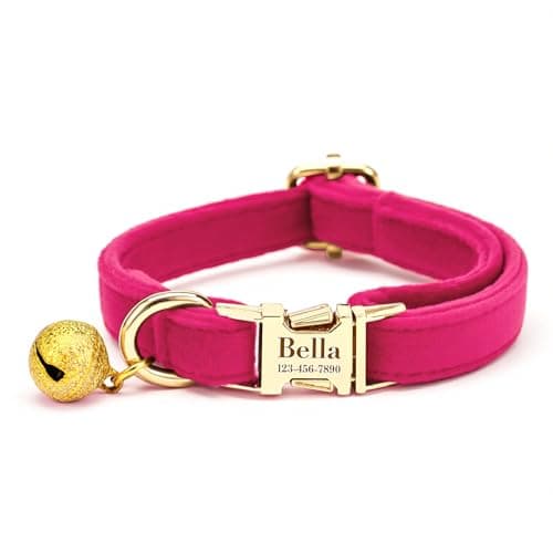 Custom Cat Collar with Bells Personalized Small Cat Collar Engraved Name & Phone Number with Secure Metal Quick-Release Buckle Adjustable (Magenta) - Image 1